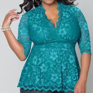 Kiyonna Linden Lace Top in Jade 1x